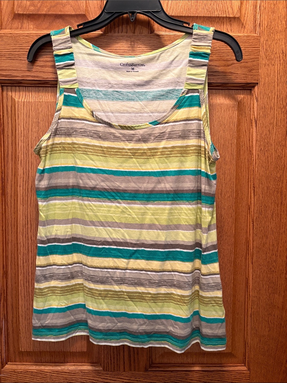 croft & barrow Teal, Lime and Gray Striped Tank Top